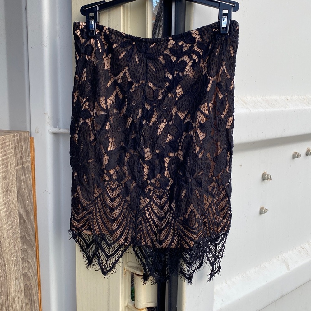 Black lace midi pencil skirt